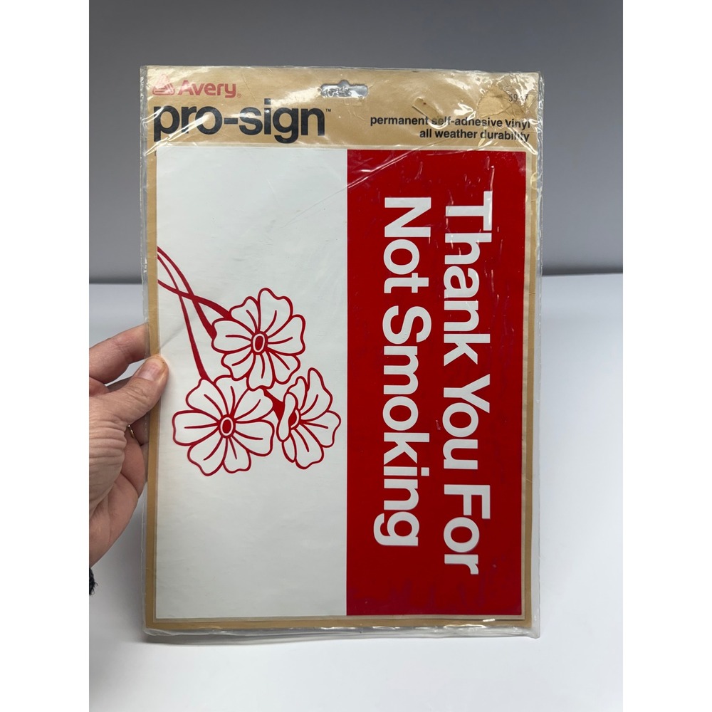 Vintage Avery Pro-Sign Thank You For Not Smoking Vinyl Decal Red White Floral